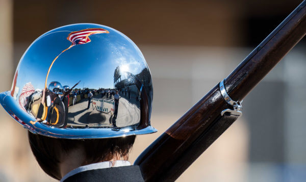 Reflection of flag in helmet